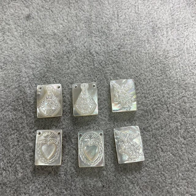 White Mother of Pearl Shell Embossment Image Square Shape Virgin Guadalupe for Jewelry Making Size 12*16mm