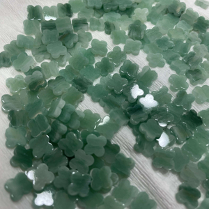 Natural amazon stone clover shape green stone plain face cutting flower shape for bracelet making earring jewelry design inlay