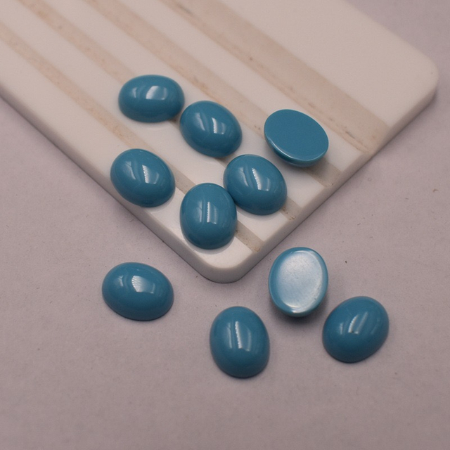 Natural Mother of pearl cabochon oval shape turquoise for jewelry ring making blue color stone inlay design sliver parts beans