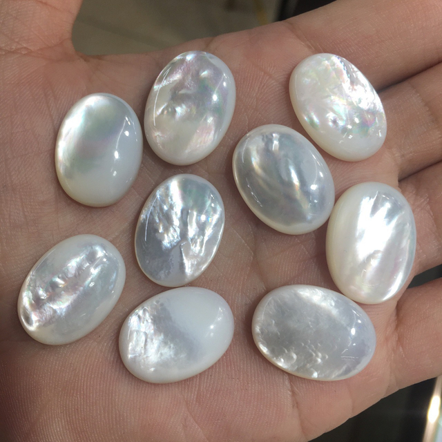 Natural Mother of pearl oval shape cabochon cutting for earring design white shell big size inlay jewelry sliver using pendant