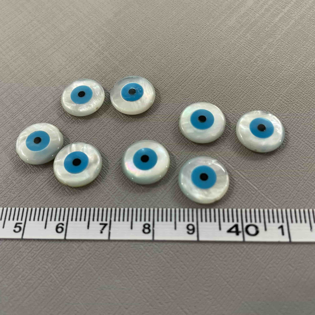 Natural Mother of pearl round shape cutting cabochon design evil eyes small things for chain making jewelry DIY inlay design 