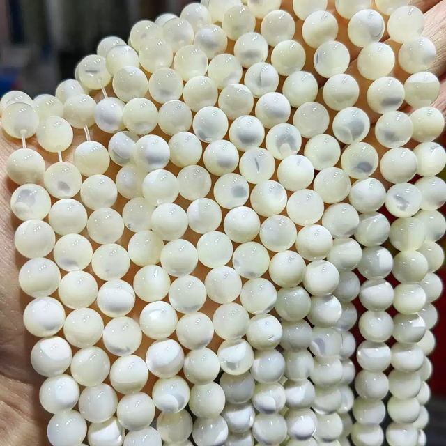 Natural Mother of pearl round ball chain shell necklace design making small beans for bracelet making DIY yellow color black 