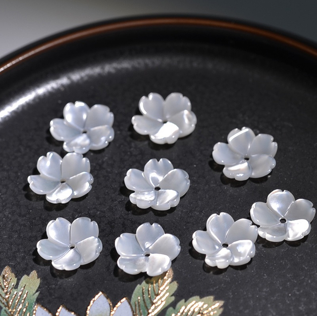 Natural Mother of pearl flower design white shell earring for jewelry making DIY parts small beads rings shell carving shape 