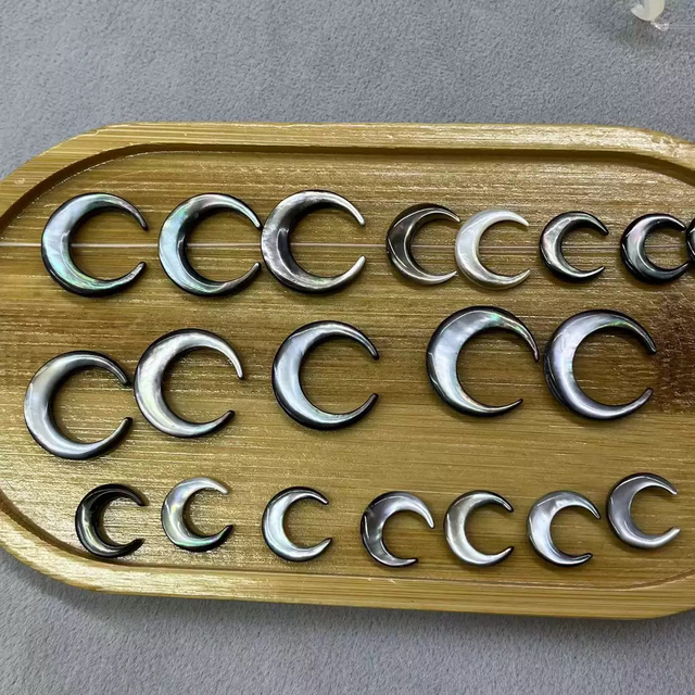 Natural Mother of pearl moon shape carving embossment design jewelry making chain bracelet small beans parts things mop