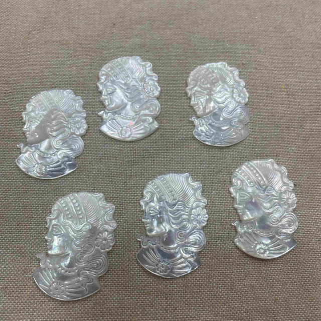 Natural Mother of pearl embossment image cutting Cameo design pendant lady face carving jewelry making lady pictures