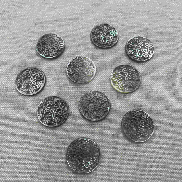 Natural Mother of pearl carving image black shell round design hollow making pendant jewelry parts 