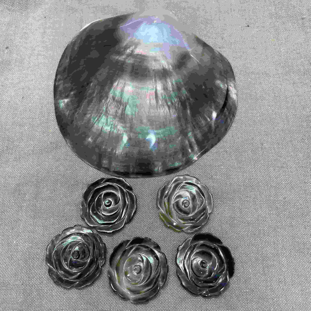 Natural Mother of pearl flower cutting black shell rose flower pendant making big size carving for ring 