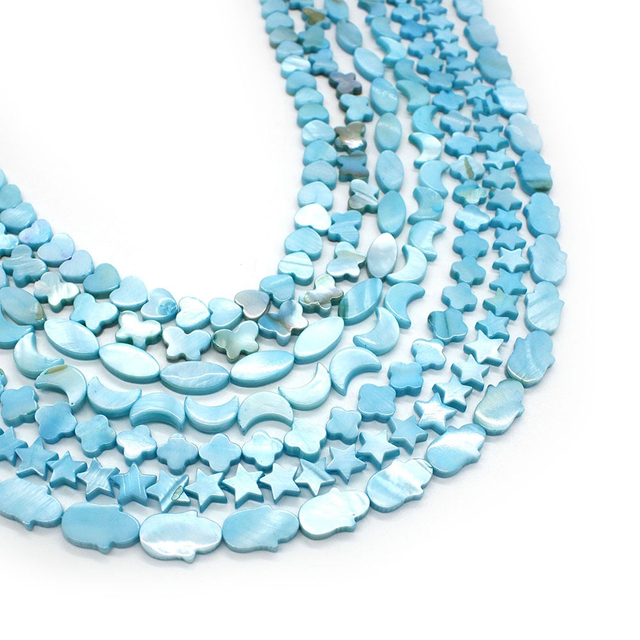 Natural Mother of pearl carving moon shape flower shape necklace design blue color shell jewelry DIY making parts