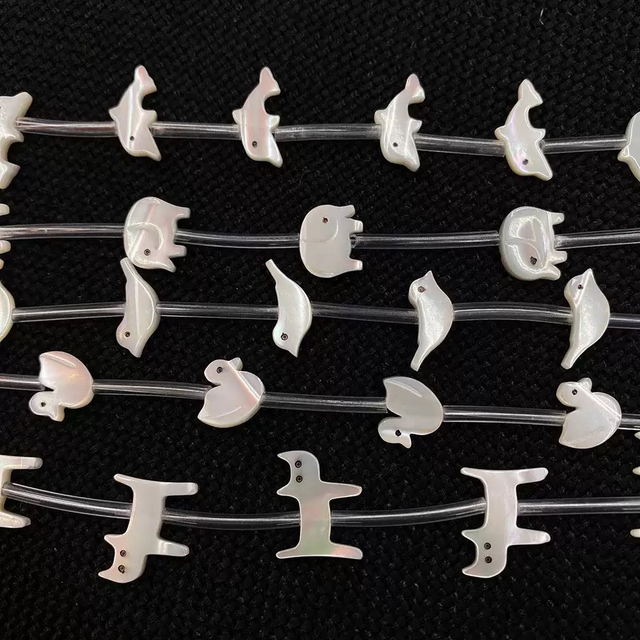 Natural Mother of pearl carving animal shape bracelet making jewelry design white shell cutting small beans for DIY dog cat 