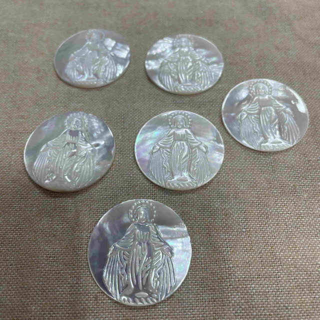 Natural Mother of pearl carving image Virgin Mery embossment style Maria shape pendant jewelry making icons