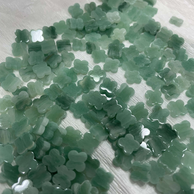 Natural amazon stone clover shape green stone plain face cutting flower shape for bracelet making earring jewelry design inlay