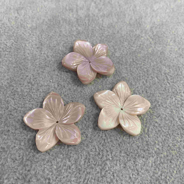 Natural pink shell flower pink color mop carving for jewelry making for ring DIY jewelry parts