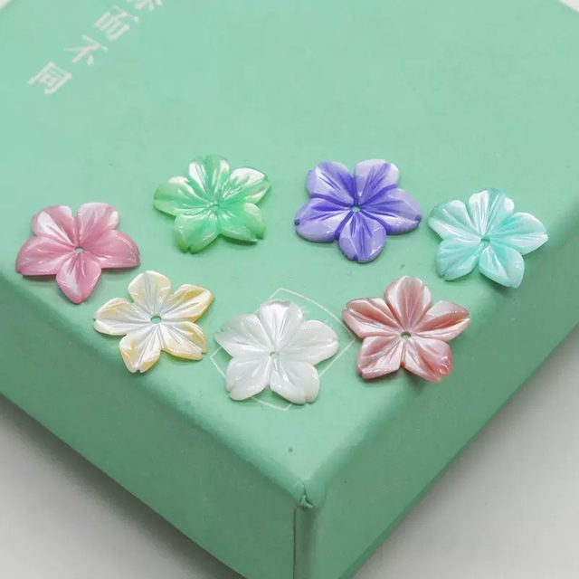 Natural Mother of pearl carving flower shape colourful shell earring making jewelry parts handmake cutting flower