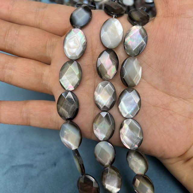 Natural Mother of pearl oval shape face cutting necklace double face oval design jewelry inlay making for siliver cabochon 