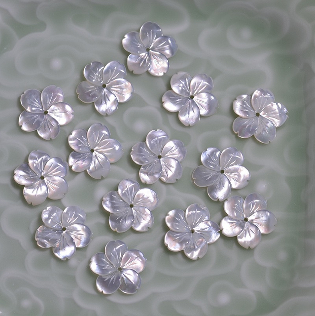 Natural Mother of pearl flower carving design for pendant making earring big flower cabochon design white shell and rings design