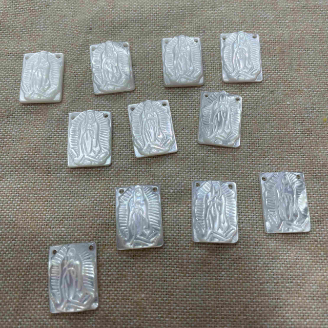 Natural Mother of pearl Guadalupe image cutting jewelry inlay design embossment picture making square shape parts