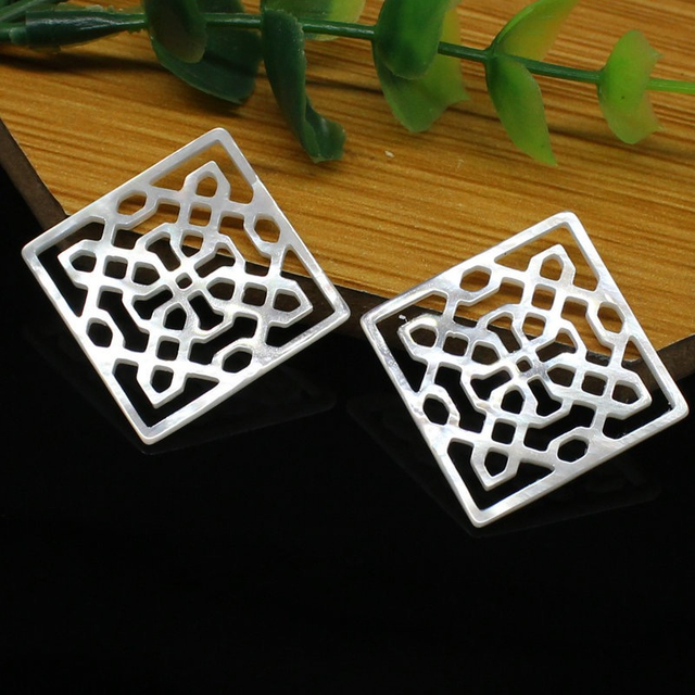 Natural Mother of pearl square shape hollow design black shell pendant for earring jewelry making handmade DIY