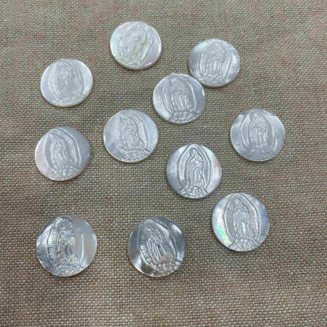 Natural Mother of pearl cutting small Guadalupe image cutting pendant making embossment design icons