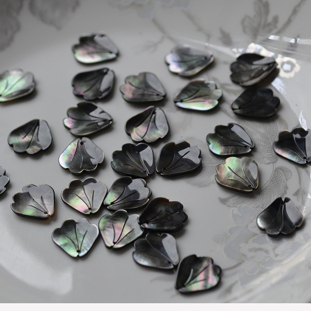Natural Mother of pearl black petal cutting for earring design small petal making by pendant black shell cabochon carving flower