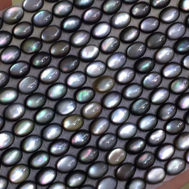 Natural Mother of pearl carving cabochon oval shape black shell jewelry inlay design small beans rings earring 