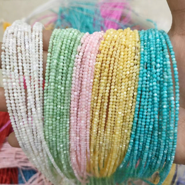 Natural Mother of pearl round shape beans for chain jewelry color beans round bead for necklace making pink color stone