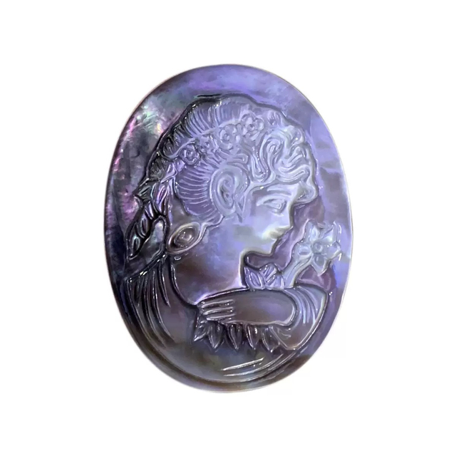 Natural Mother of pearl Cameo design cutting lady face jewelry black shell embossment making inlay style oval shape