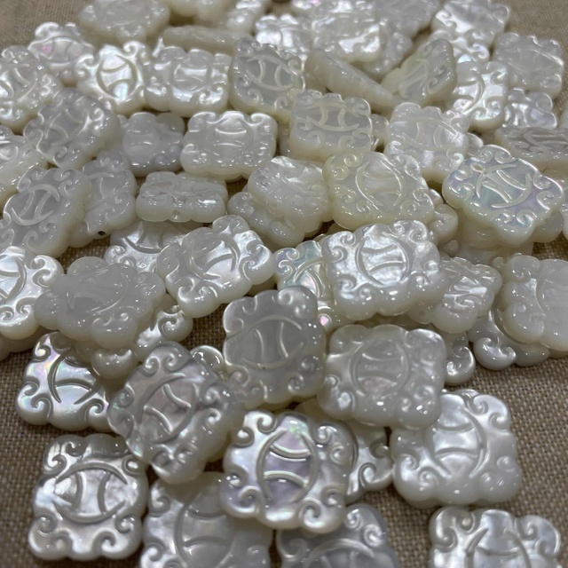 Natural Mother of pearl carving picture design jewelry cabochon for chain making necklace cutting parts square shape two side