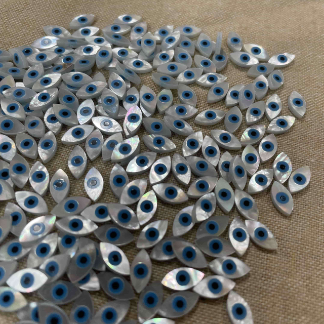 Natural Mother of pearl evil eyes design marquise jewelry pendant making inlay design for bracelet siliver using small beads