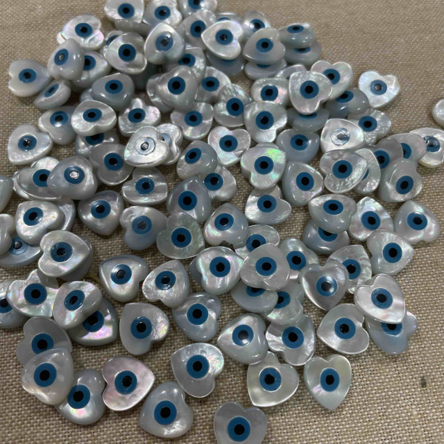 Natural Mother of pearl heart shape evil eyes design cabochon jewelry inlay making earring design heart shaope cutting