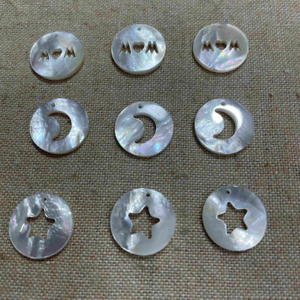 Natural Mother of pearl pendant design round shape cutting star heart pendant white shell jewelry inlay design making plain
