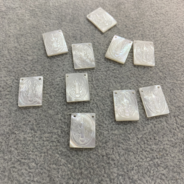 Natural Mother of pearl carving image Jesus cross San Benito white shell for jewelry making necklace 12*16mm parts