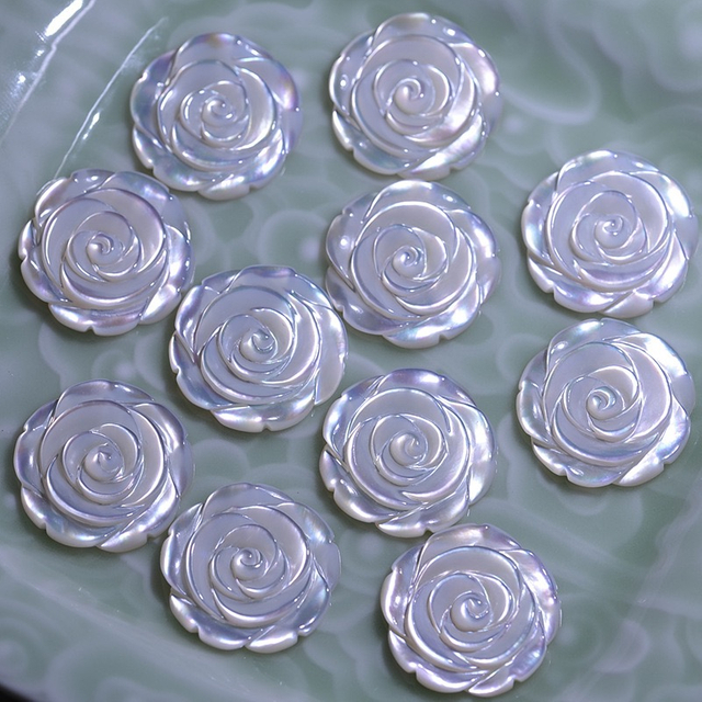Natural Mother of pearl rose flower cutting earring design cabochon white shell for jewelry pendant using big size flower parts