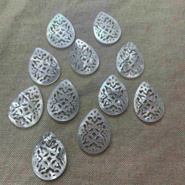Natural Mother of pearl drop shape cutting hollow making for pendant white shell earrings jewelry using parts
