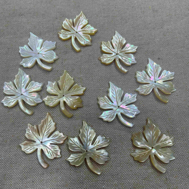 Natural Mother of pearl carving leaf shape cutting yellow color pendant making icons design for necklace