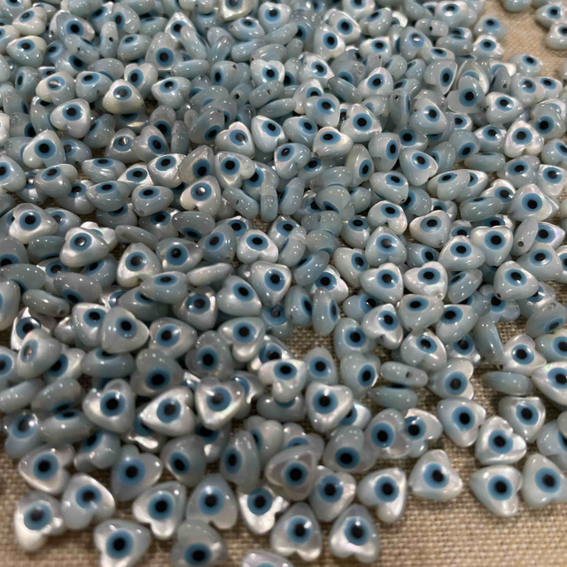 Natural Mother of pearl evil eyes heart shape design necklace bracelet making for chain design jewelry using small heart beads