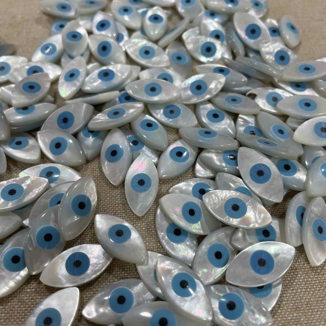 Natural Mother of pearl evil eyes design marquise shape cabochon for jewelry inlay design making pendant making design 