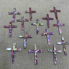 Natural Mother of pearl pink cross cutting shape cross pendant design for jewelry inlay style pink shell plain face carving
