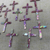 Natural Mother of pearl pink cross cutting shape cross pendant design for jewelry inlay style pink shell plain face carving