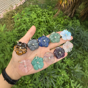 Natural Mother of pearl flower pendant colorful stone lapis crystal tigger eyes big size flower cutting for women jewelry design