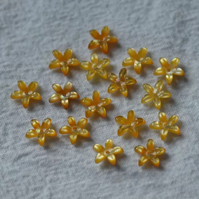 Natural Mother of pearl carving flower shape yellow flower cutting earring jewelry making small size colorful handmade design