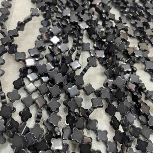 Natural Mother of pearl black tuquoise clover shape chain design for necklace making jewelry parts plain face small beands