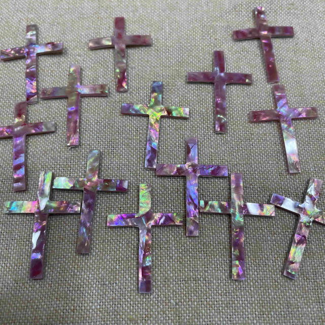 Natural Mother of pearl pink cross cutting shape cross pendant design for jewelry inlay style pink shell plain face carving