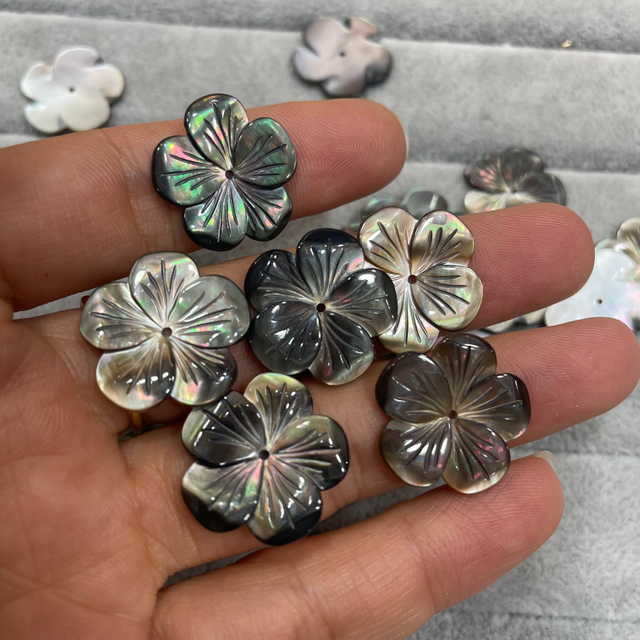 black Mother of pearl flower carving for earring design hand make design for pendant