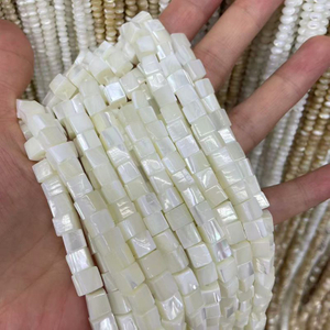 Natural Mother of pearl square shape necklace cube cutting white shell jewelry design making chain brown color DIY using parts