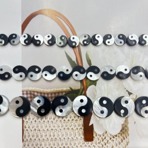 Natural Mother of pearl round shape diagram of the universe necklace design for jewelry making white shell black stone small beans