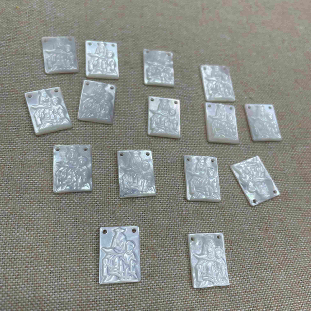 Natural Mother of pearl carving image Carmo maria design embossment picture square shape cutting inlay making