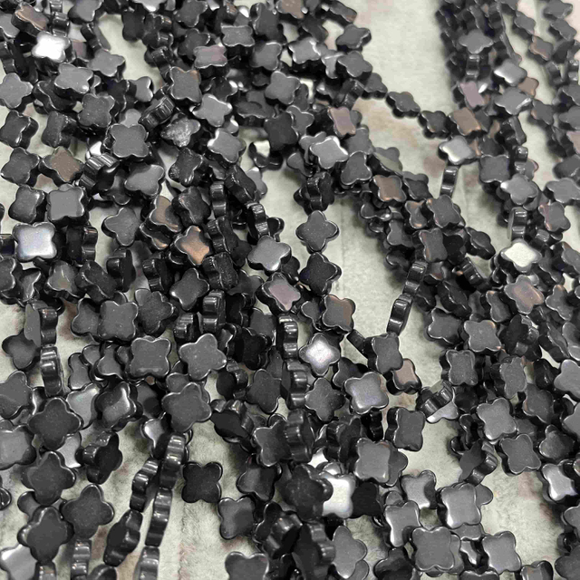 Natural Mother of pearl black tuquoise clover shape chain design for necklace making jewelry parts plain face small beands