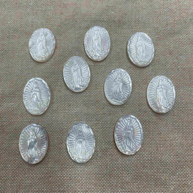 Natural Mother of pearl carving image Guadalupe Virgin cutting embossment design for jewelry inlay making 