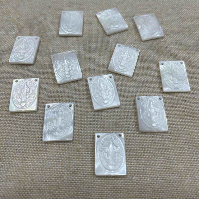 Natural Mother of pearl carving image San Benito cutting icons jewelry making embossment design square shape inlay 