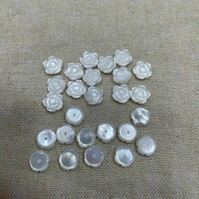 Natural Mother of pearl carving flower rose shape cutting white flower for earring jewelry making embossment design 